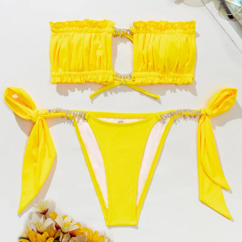 

2022 Rhinestones Sexy Bikinis Set Women Swimwear Push Up Swimsuit Female Swimming Bathing Suit BeachWear Girls Brazilian Bikini