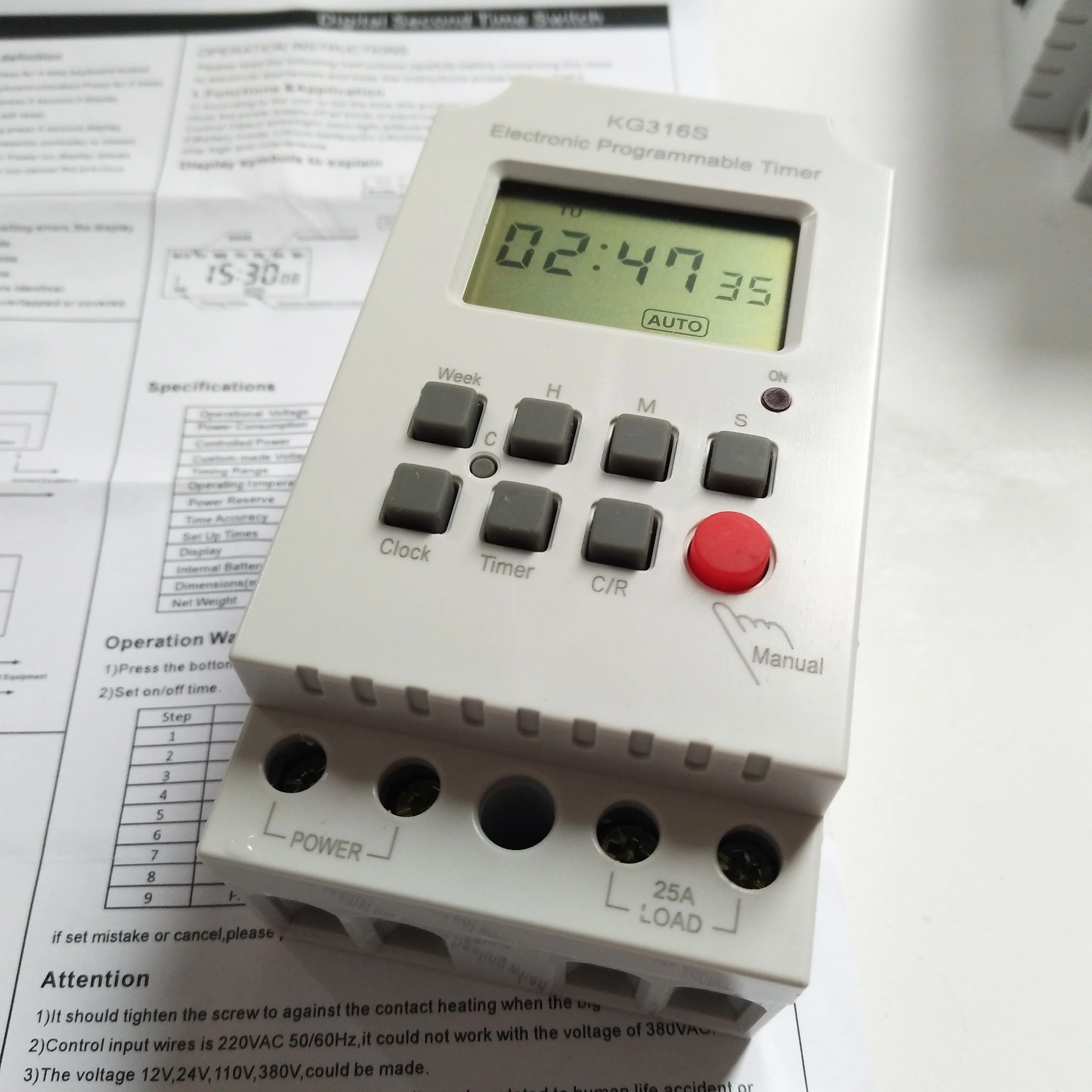 AC220V DC12V 25A второй переключатель цифрового таймера 24hr 7 дней в неделю программируемое реле времени Din Rai переключатель времени