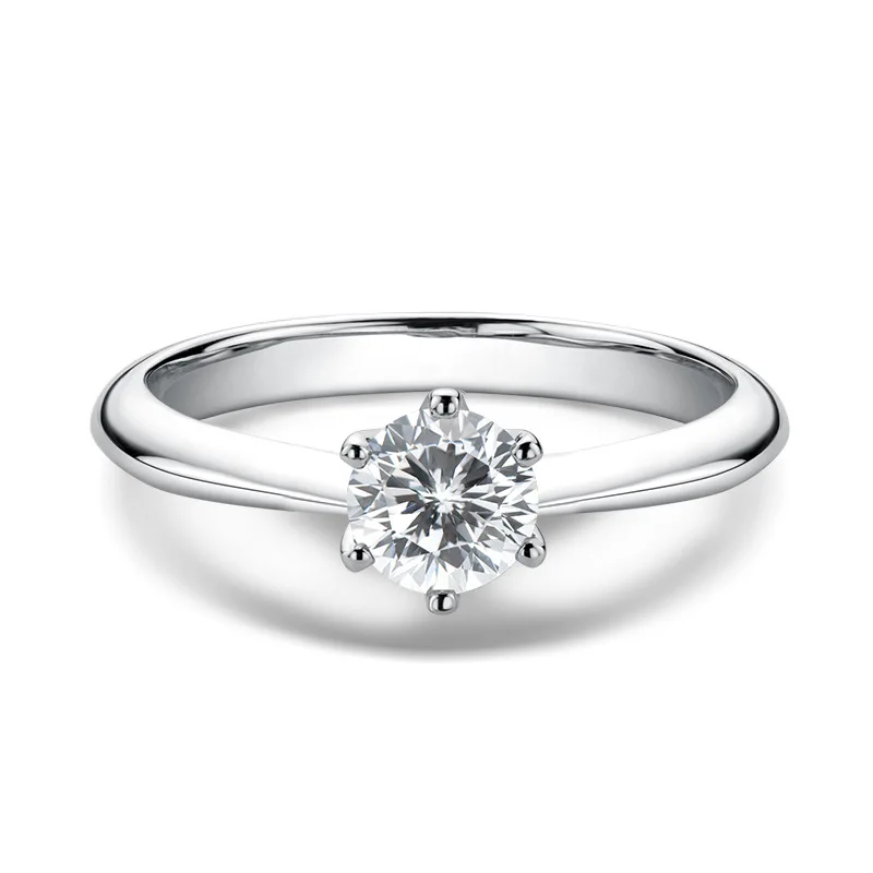 

Mozanstone Ring Female Classic Six prongs 1 Carat 925 Sterling Silver 18k Gold Plated Ring
