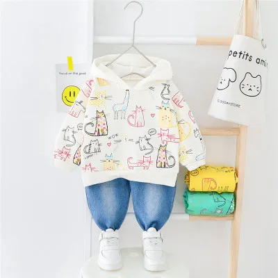 

Комплект одежды для мальчиков, спортивный костюм для мальчиков на весну и осень, модный мультяшный топ + штаны-Динозавры, 2 шт., детская одежд...