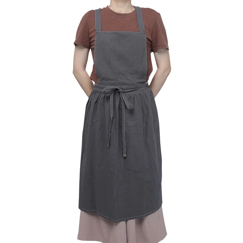 

High-end Japanese korea apron linen and cotton fabric simple fashion art attendant beautiful salon nail aprons