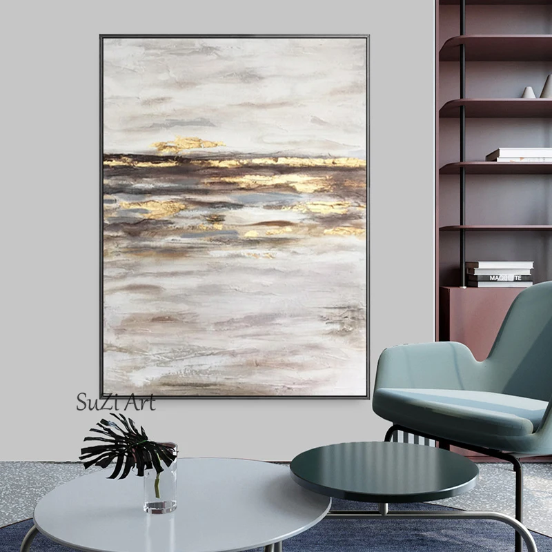 

Pure Handmade Gold Foil Texture Oil Painting Abstract Wall Canvas Art Oil Paintings Living Room Decoration Free Shipping
