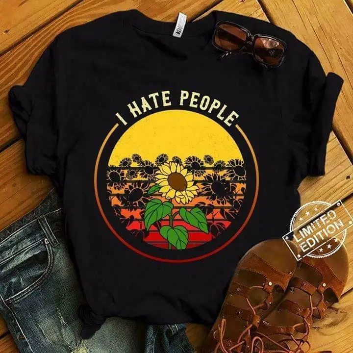 Футболка с подсолнухом I Hate People Love Sunflower черная хлопковая футболка S 5Xl 032947| |