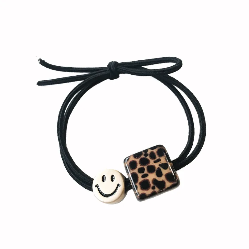 

Leopard Acrylic Block Smiley Face High Elastic Female Hair Tie Headwear Hair Accessories