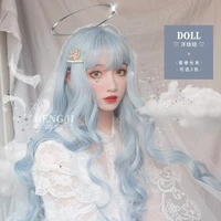 wig womens long hair net red color sky blue long curly hair wavy roll daily lo natural round face lolita lolita wig