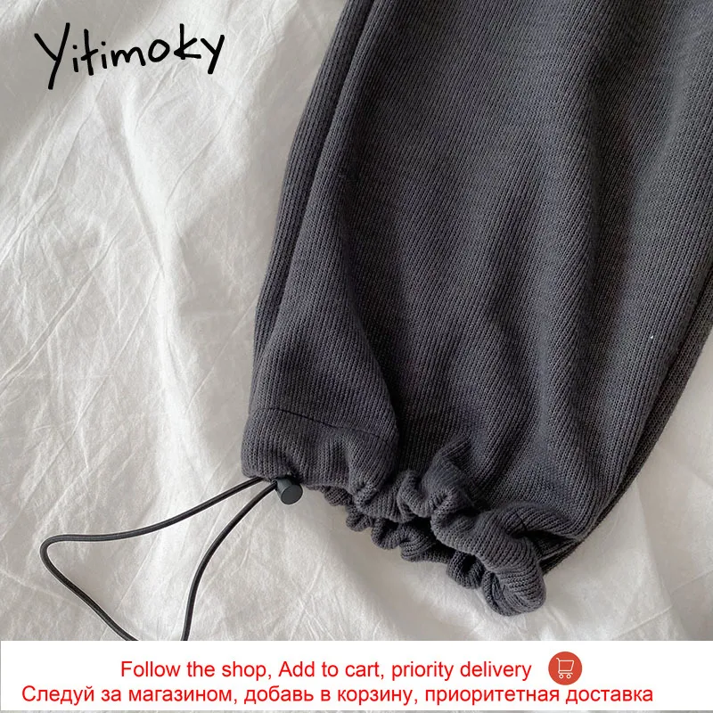 

Yitimoky Women Pants High Waist Elastic Loose Wide Leg Pants Black Pockets Drawstring Trousers Casual Summer 2021 New Korean