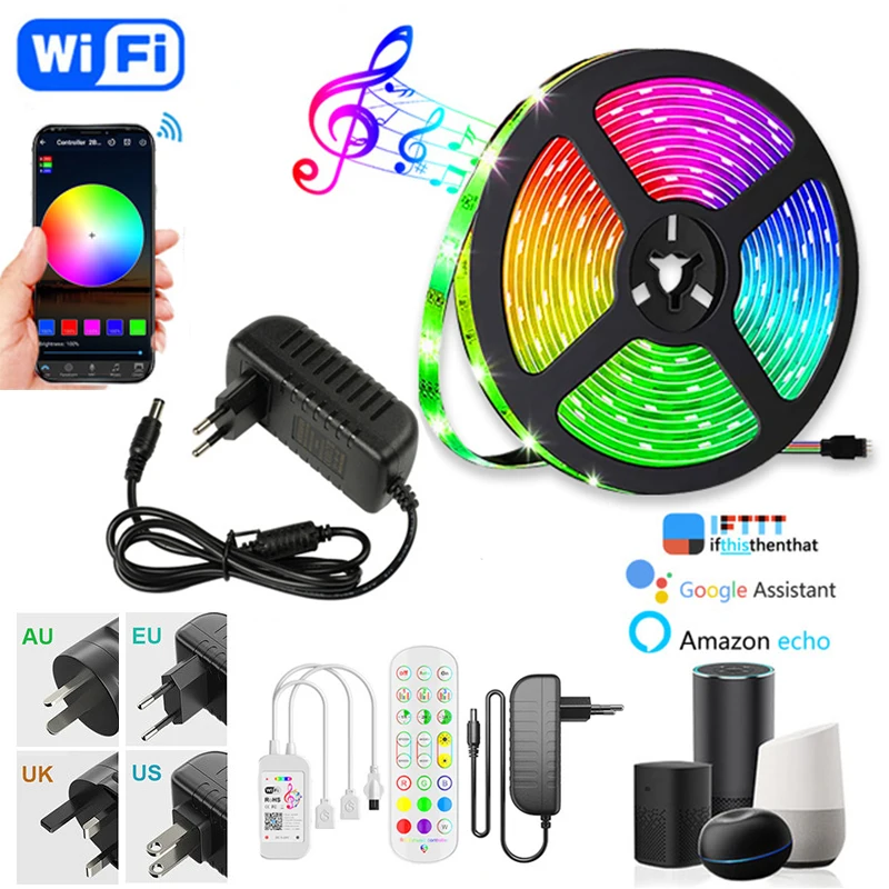 

5M-30M Wifi Bluetooth Smart Led Music Led Strip APP Alexa Google Control 44Key LED STRIP LIGHT For Holiday Party Led Strip Set