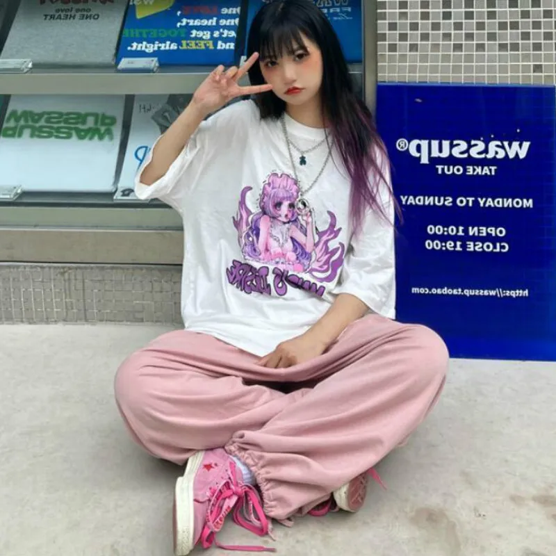 

Plus Size Oversized Casual Wide Leg Harem Pants Y2k Lovely Workout Preppy Style Loose E-girls Trousers All-match High Streetwear