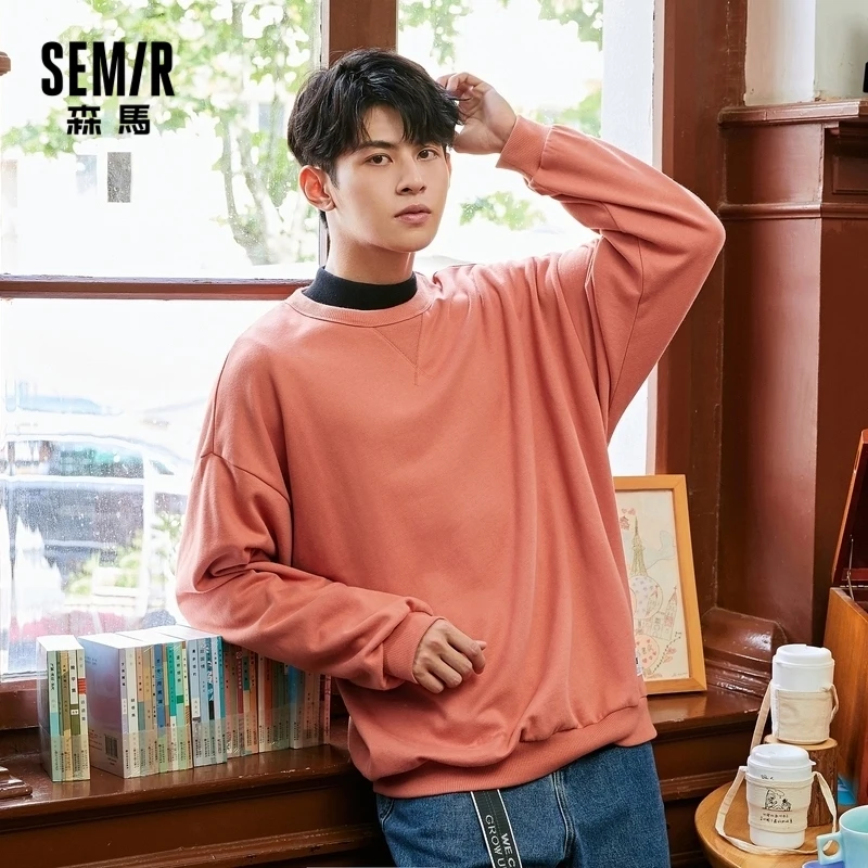 

SEMIR Folding Sweatshirt Men Autumn And Winter New Style Plus Velvet O Neck Pullover Lovers Korean Loose Trendy Tops Men