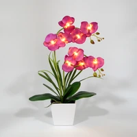 free shipping led blossom orchid flower light 9 pcs warm white led lighted flowers with battery pot led orchid flower bonsai
