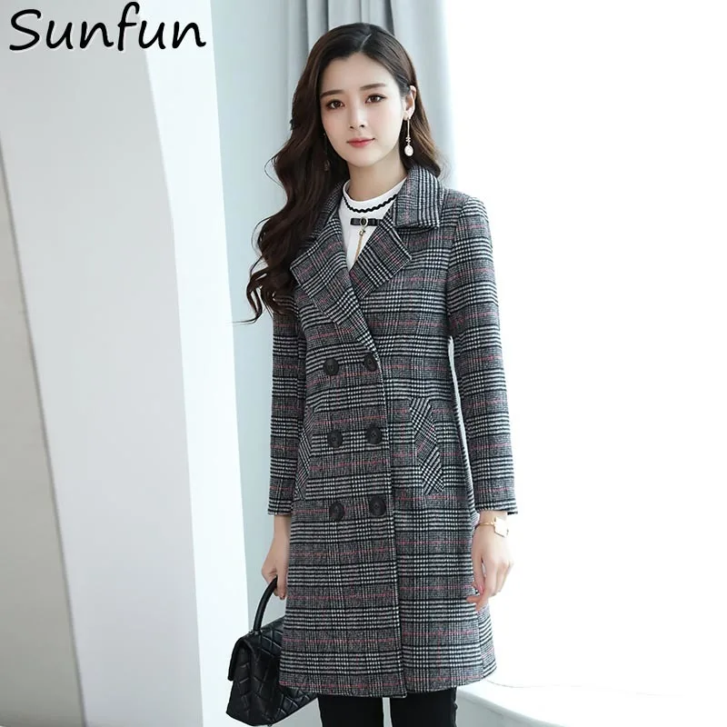 

Casual Women Woollen Blend Overcoat Lattice Female Autumn Long Trench Windbreaker Manteau Femme New Coats Cloak Outerwear Coat