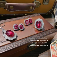 oil painting pomegranate ruby necklace 18k zircon flower ring women luxurious jewelry set