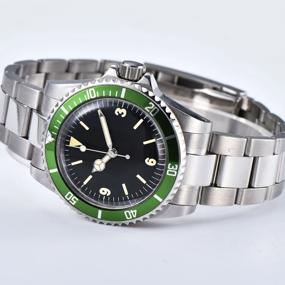 Watch automatic mechanical fashion men's 39.5mm stainless steel case bracelet luminous green aluminum bezel 102 | Наручные часы