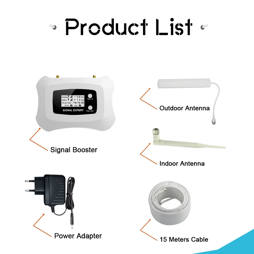 

Walokcon 3G Cellular Signal Booster GSM 3G PCS 1900MHz Cellphone Signal Amplifier 70dB Gain Mobile Phone Repeater Antenna Set