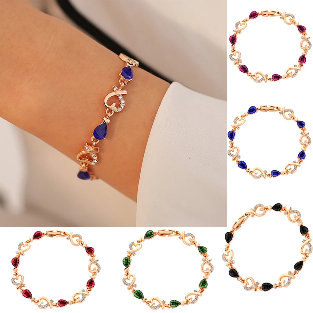 

New 5 Colors Beautiful Bracelet for Women Colorful Austrian Crystal Fashion Heart Chain Bracelet For Female Gifts Wholesale 2021