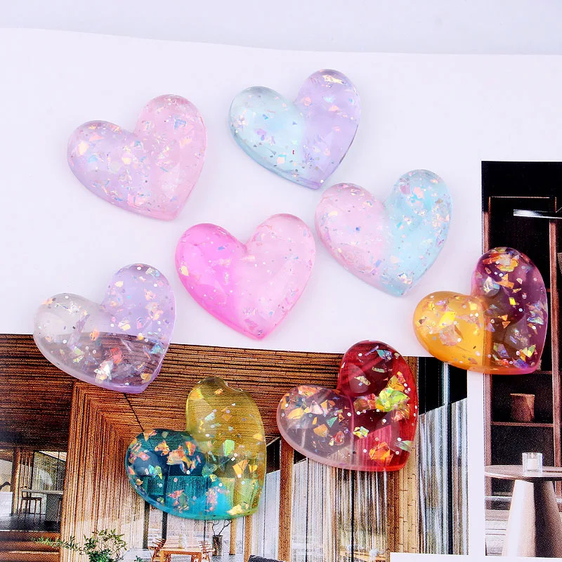 

10 шт., прозрачный кабошон с блестками в форме сердца