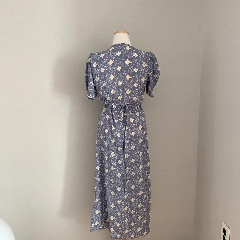 

Women Chiffon Dress 2020 Summer Fashion Female Short Sleeve V-neck Vintage Printed Floral Casual Dresses Lace Up Vestidos