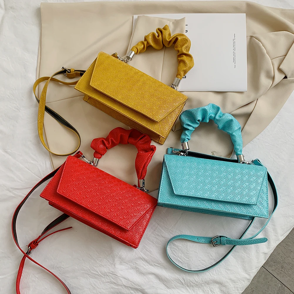 

Ladies Fashion Solid Color Handbag Women Designer PU Flip Pleated Crossbody Bags Youth Ladies Simple Versatile Bag