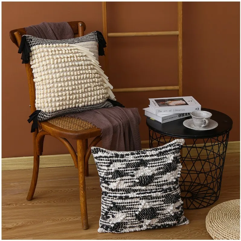 Ручная работа черный бежевый домашний декор наволочка с вышивкой серый