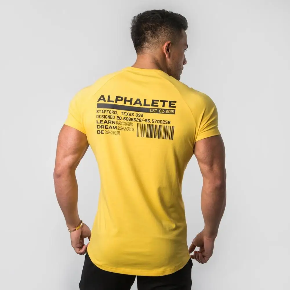 DX032 yellow Летняя Новинка Мужская Спортивная эластичная дышащая футболка для фитнеса бодибилдинга модная мужская короткая хлопковая одежда футболки топы - Цвет: DX032 yellow