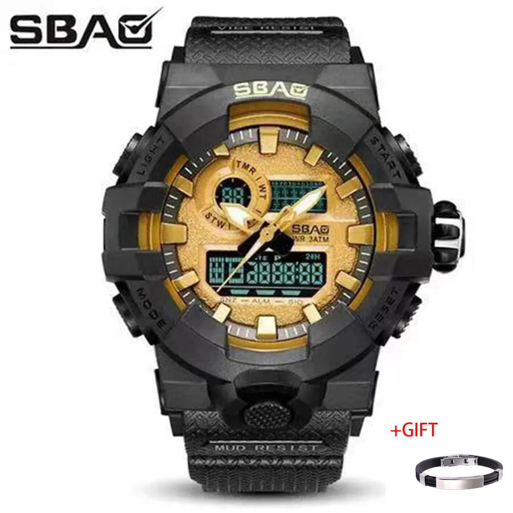 Бренд SBAO мужские женские часы цифровые спортивные золотые секундомер