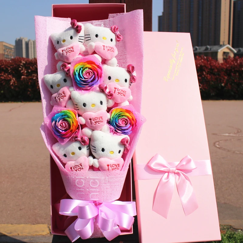 Популярная плюшевая в форме кошки кошка Мультяшные цветы букет на День святого