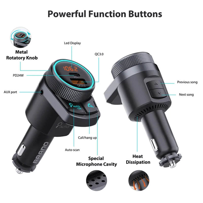 JaJaBor FM Transmitter Auto Scan USB QC3.0 PD Type C Fast Charging Car Charger Bluetooth 5.0 Handsfree Modulator | Автомобили и