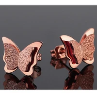 korean fashion embossed frosted butterfly earrings double layer titanium steel stainless steel rose gold color earrings women
