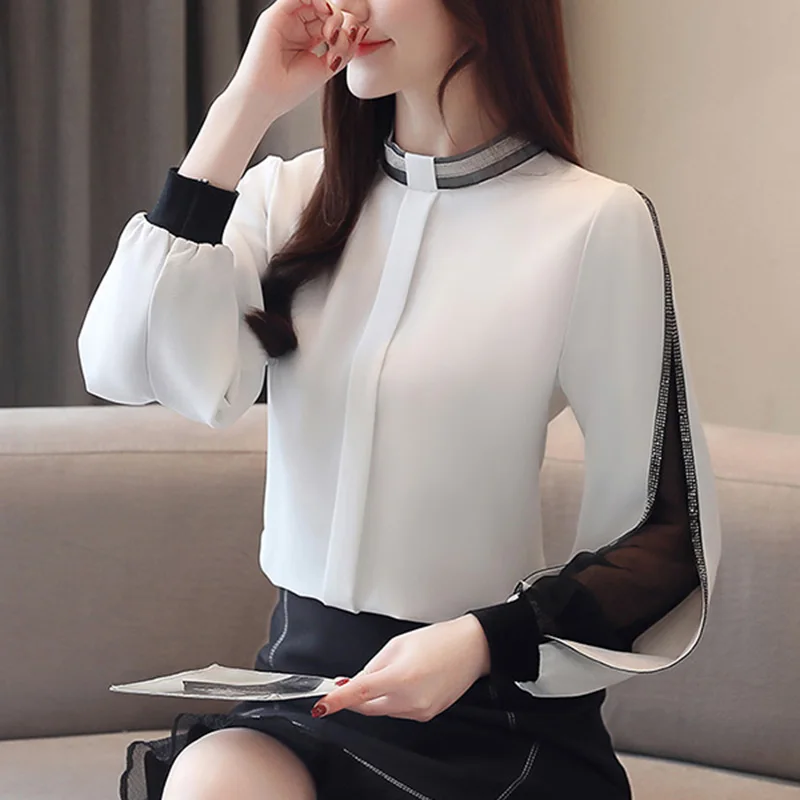 Женская шифоновая блузка с длинным рукавом в офисном стиле | одежда