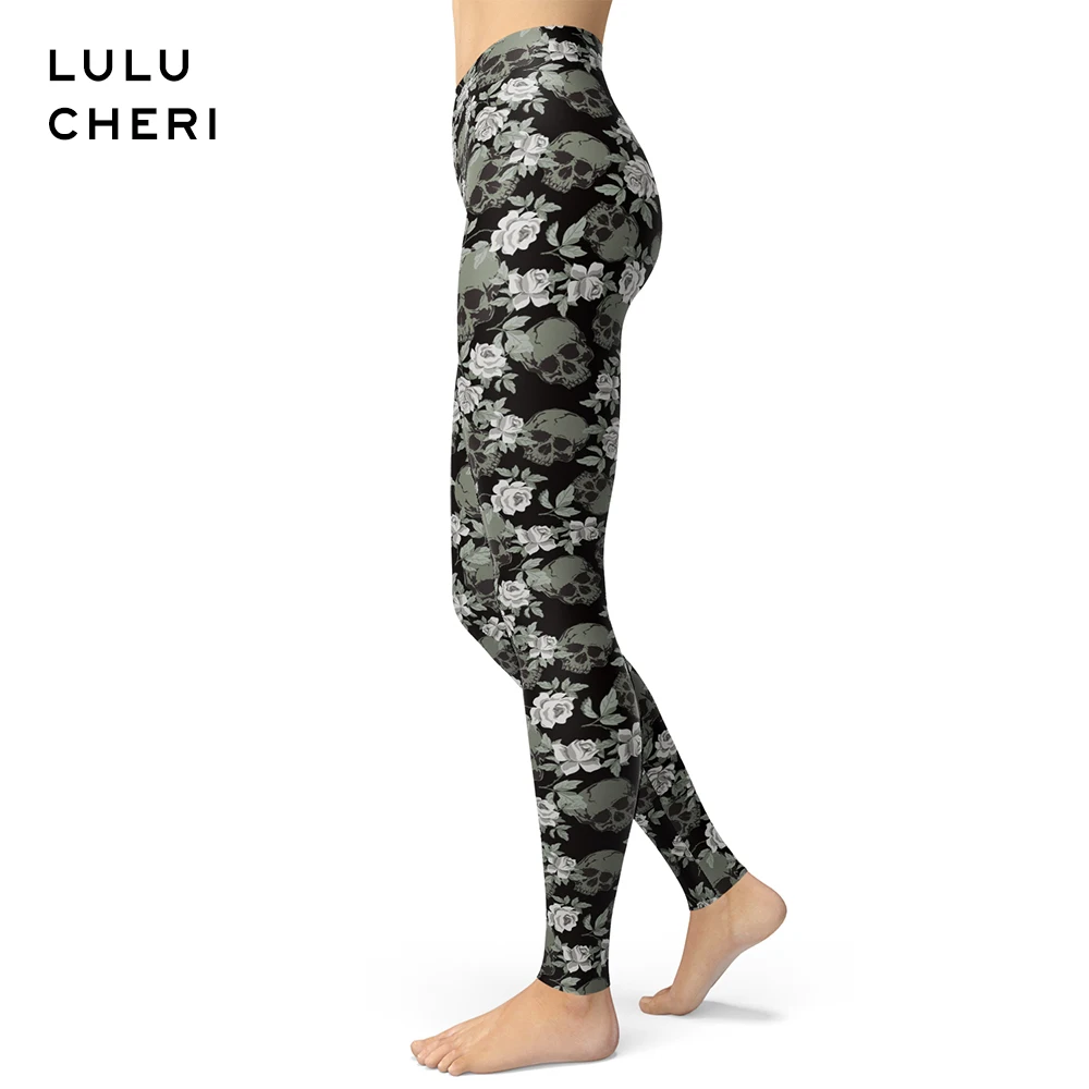Легинсы для фитнеса с изображением цветов роз и черепа|Легинсы| |