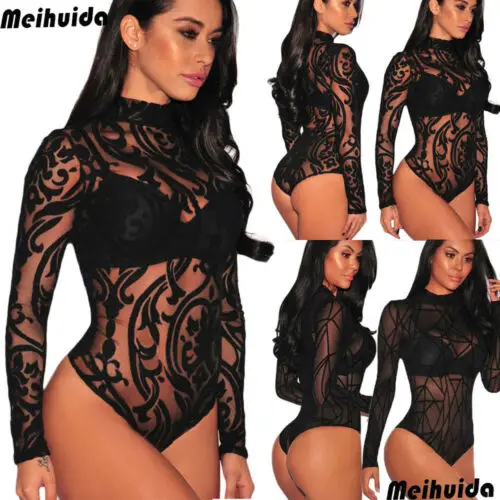 Женское летнее Прозрачное Кружевное боди прозрачное Сетчатое трико с длинным