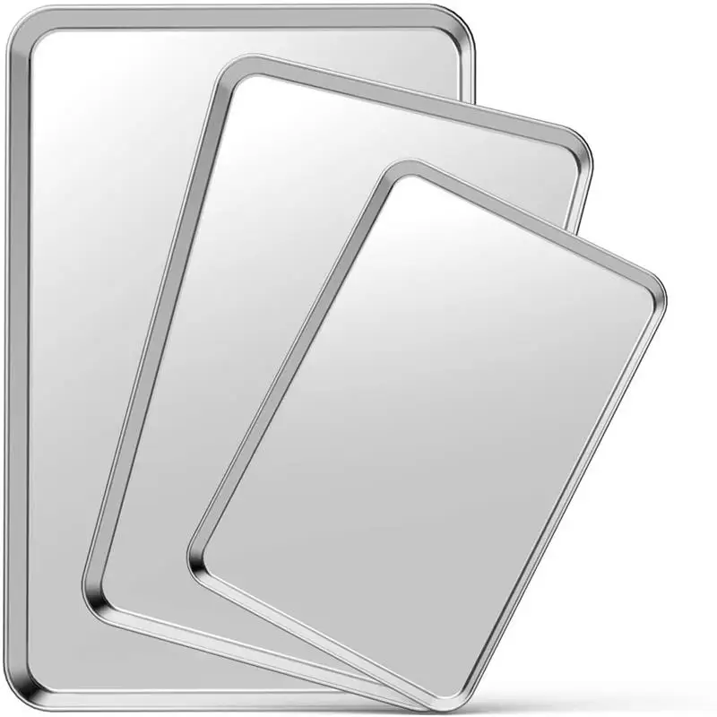 

Stainless Steel Baking Tray Steamed Sausage Dish Rectangle Fruit Plate Pizza Bread Pastry Storage Tray Bakeware Tool