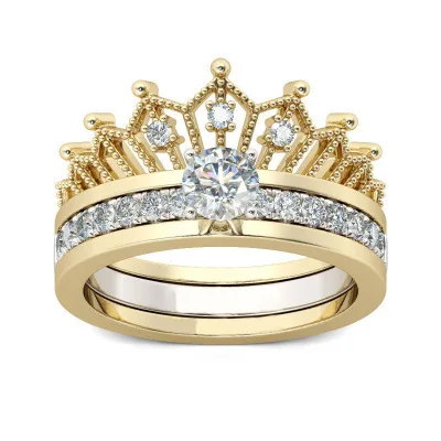 

New Simple Detachable Crown Lady Ring with Two Pieces of Zircon Inlaid Gothic