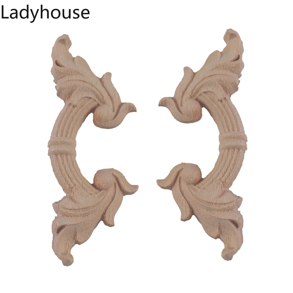 

4PCS Wood Figurines Wood Applique Wood Decal Onlay European Retro Crown Flower Oval Wooden Furniture Corner Home Decoration