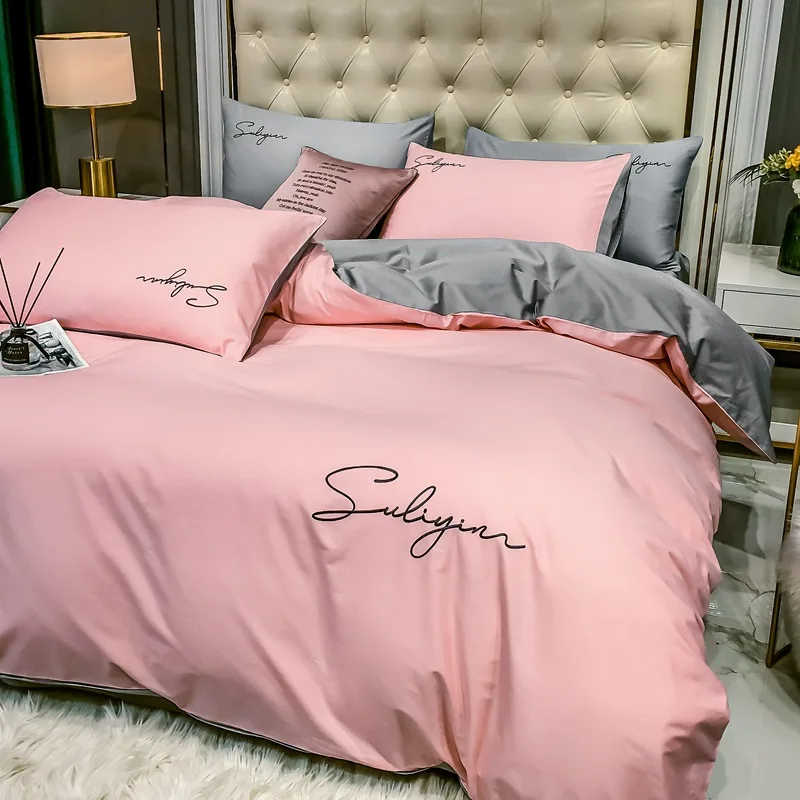 Высококачественный модный Комплект постельного белья из 4 предметов с вышивкой