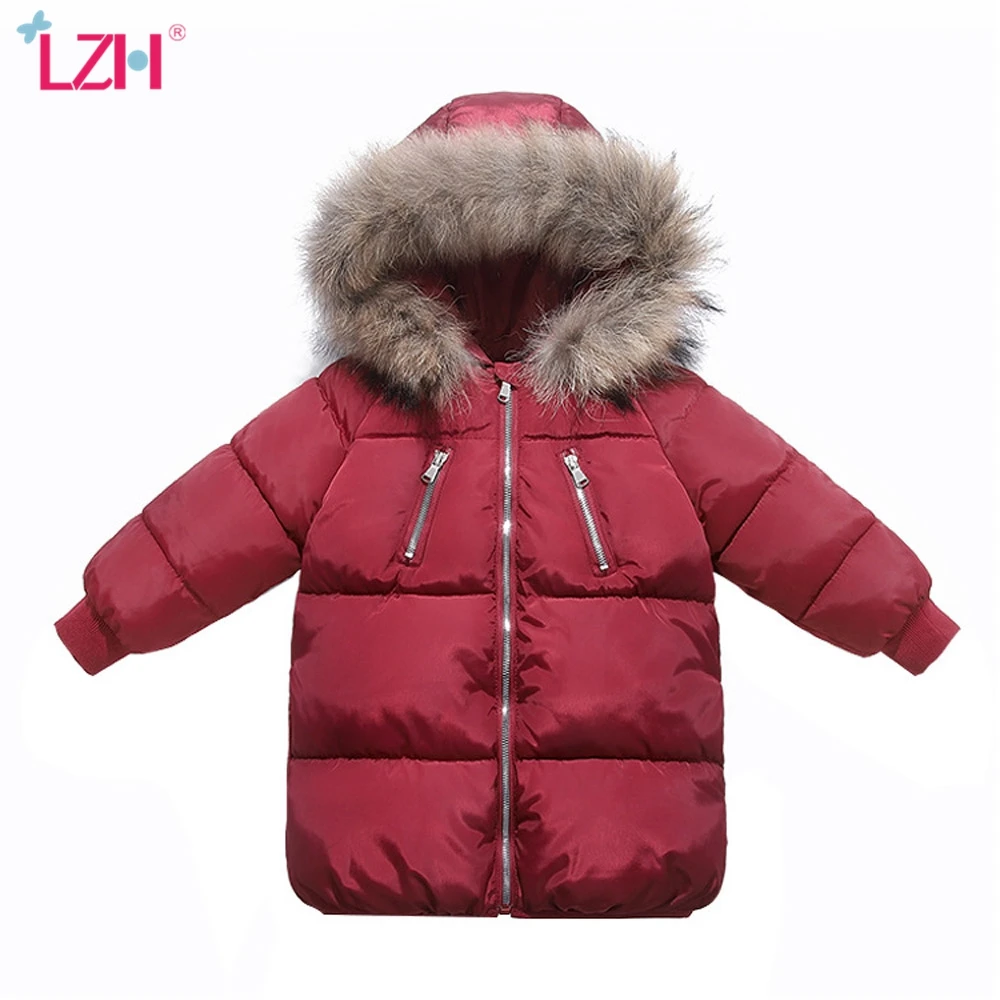 LZH/2021 осень зима Плотные сапоги до середины Длина меховой воротник Детская куртка