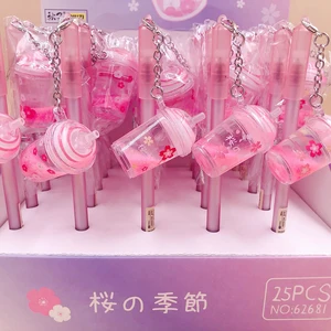 1 шт., розовая гелевая ручка с подвеской в виде цветка вишни, молочного чая, 0,5 мм, черные чернила, ручки для письма, студент, школа, офис, канцелярские принадлежности