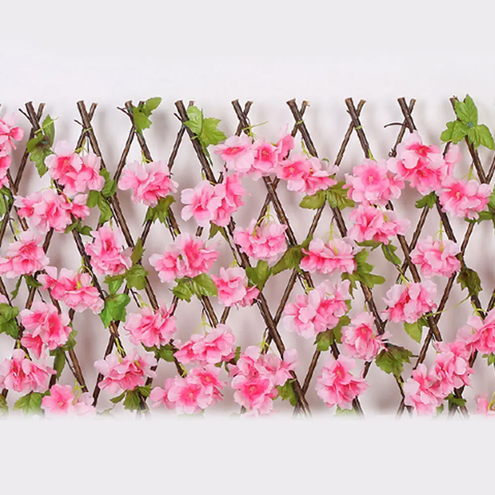 

Retractable Trellis Fence Expanding Garden Fence Screening Artificial Rose Cherry Leaves Romantic Wedding House Backyard Decor