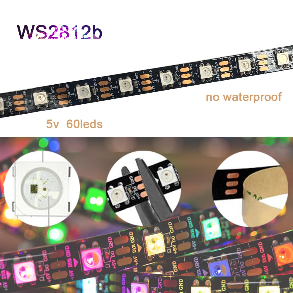Пиксельная светодиодная ленсветильник WS2812B 5 в 2 82 RGB 60 светодисветодиодный s