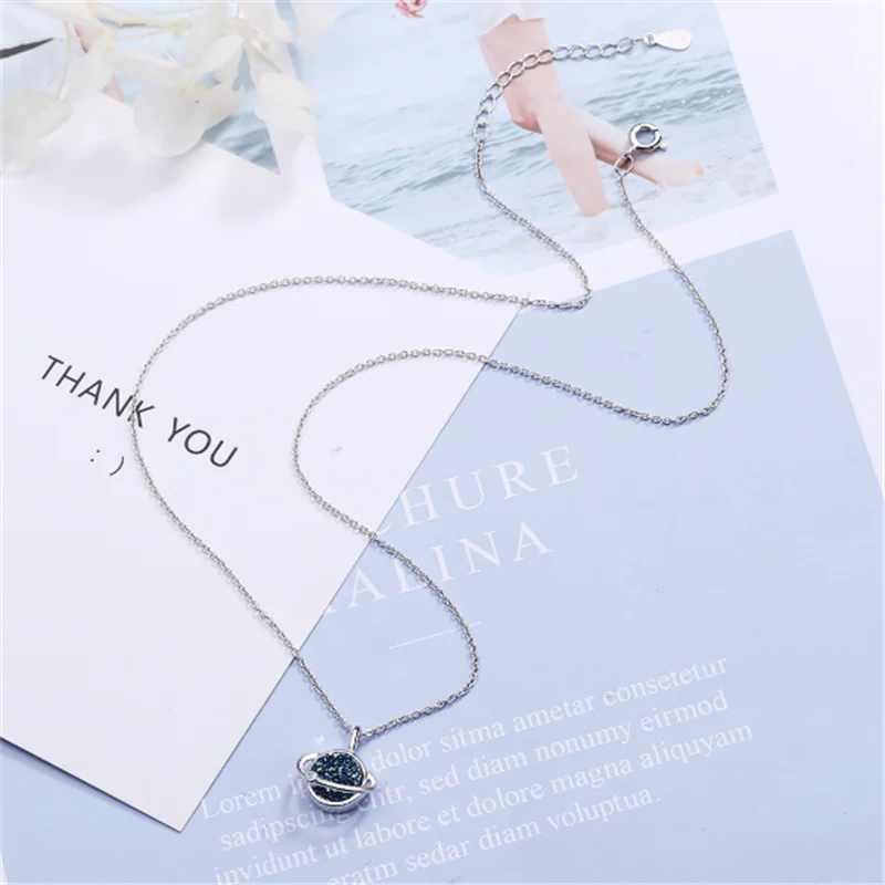 Женское Ожерелье с синим кристаллом и серебряным покрытием SE032|Ожерелья