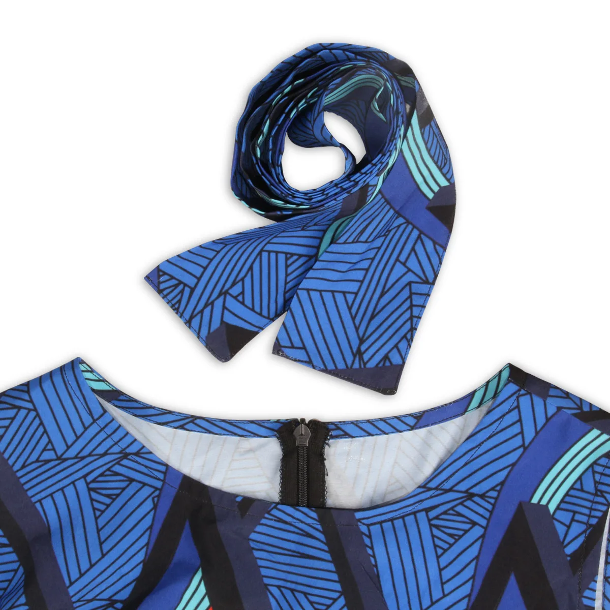 

Digital Print Dress African Plus Size Women's Round Neck Sleeveless Matching Belt Fashion Trend African Casual Dress 2021 New