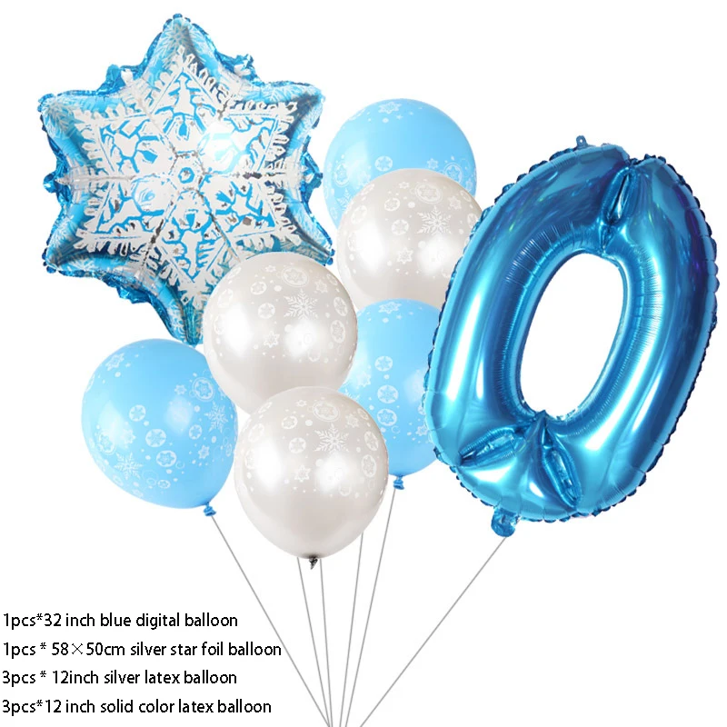

8pcs/set Blue Snowflake Number Foil Latex Balloons for Kids Birthday Party Decoration One Year Birthday Boy Decor