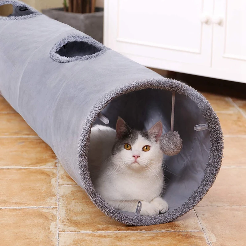 

Pet Collapsible Cat Tunnel Cat Toys Play Tunnel Durable Suede Hideaway Pet Crinkle Tunnel with Ball 12 Inch Diameter