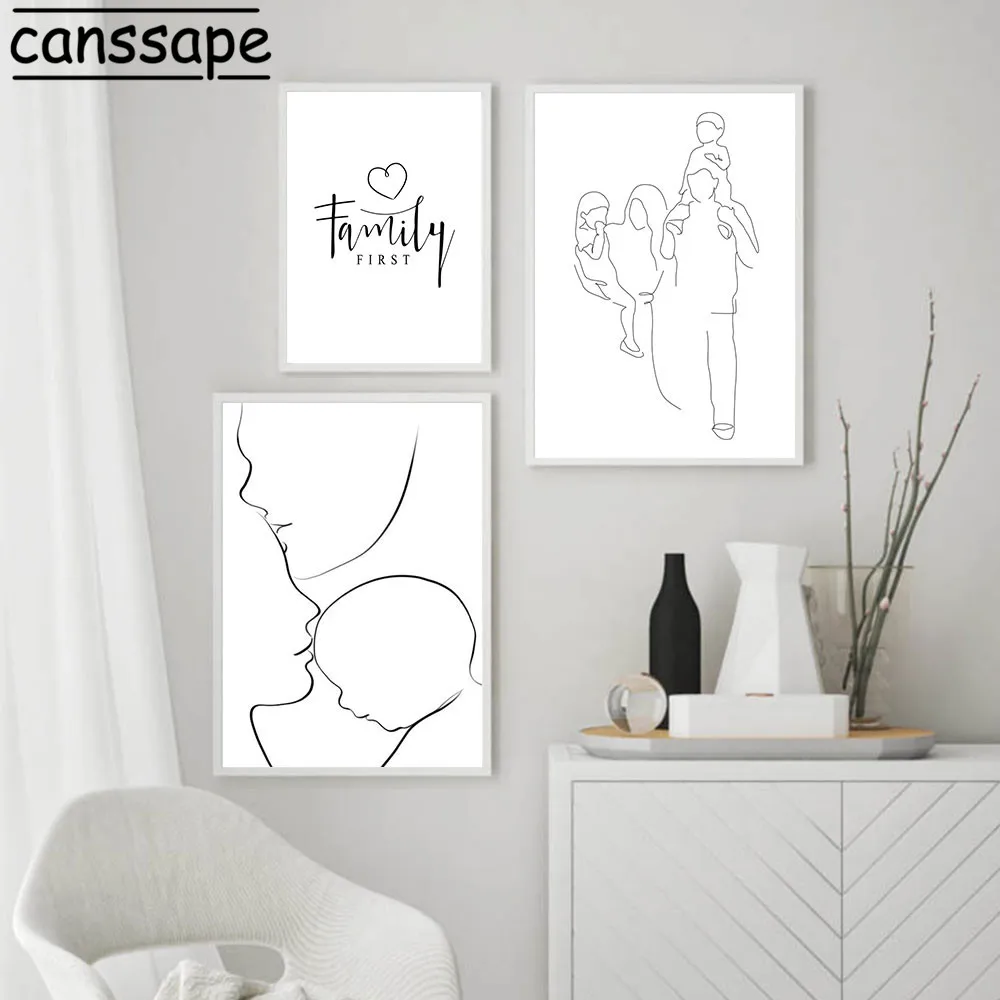 Ручная роспись на стену современный семейный постер абстрактная линия принт