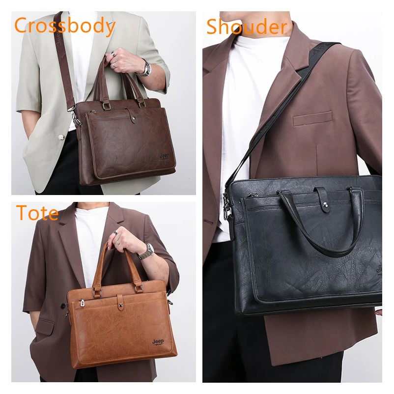 JEEP BULUO High Quality Briefcases Bag For 13.3 inch Laptop Business Travel Bags Handbags Leather Office Shoulder Bags For Men