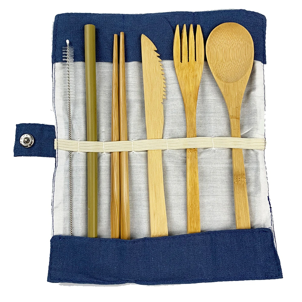Набор деревянных столовых приборов из бамбуковой соломы набор посуды с тканевым