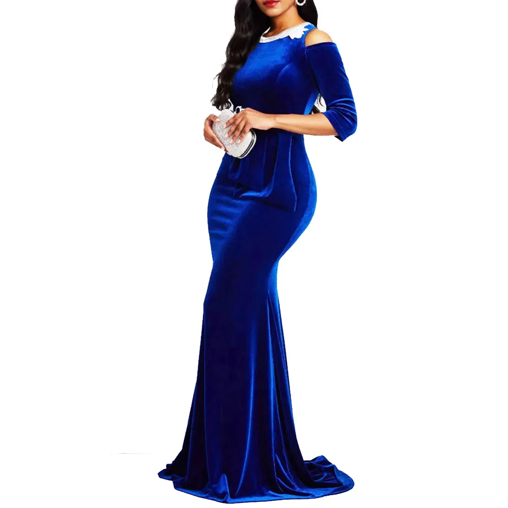 

Fashion Simplicity 2021 Party Dress Temperament Mermaid Golden Velvet Irregular Strapless High Waist Round Neck Long Sleeve