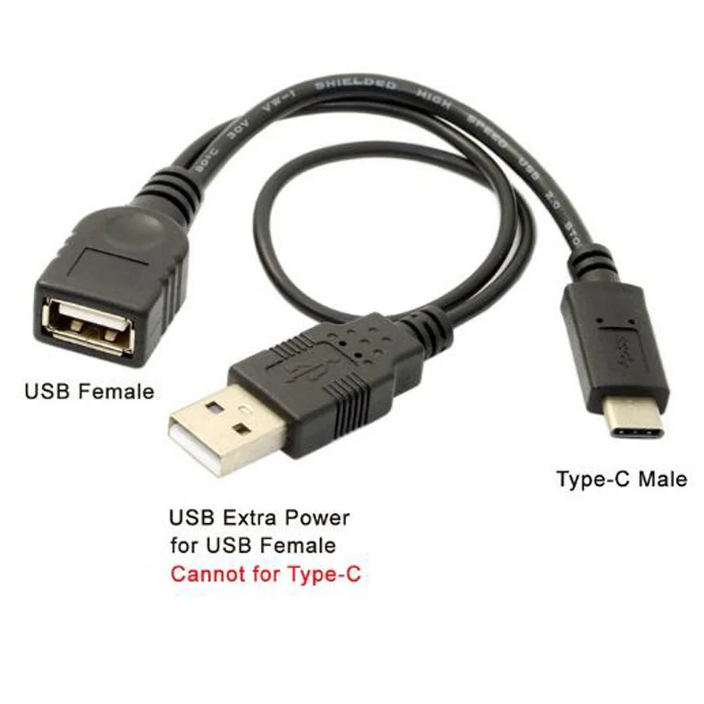 

High quality black USB3.1 Type C data line high speed Type-C male to female USB 2.0 OTG USB connection cable with power supply