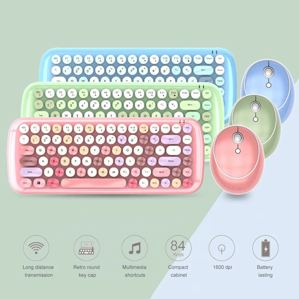 2 4G Беспроводной Клавиатура Набор разные яркие цвета круглые клавиши клавиатуры