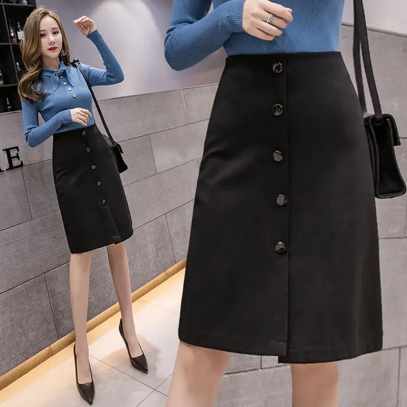 

New Plus Size S-5xl Womens Straight Skirt Good Elastic Waist Black Skirt Elegant Korean Office Women Sexy Midi Skirts Jupe Femme